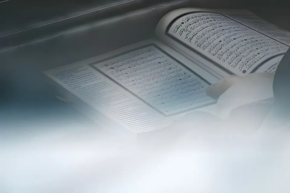 Open Quran book in tranquil natural lighting